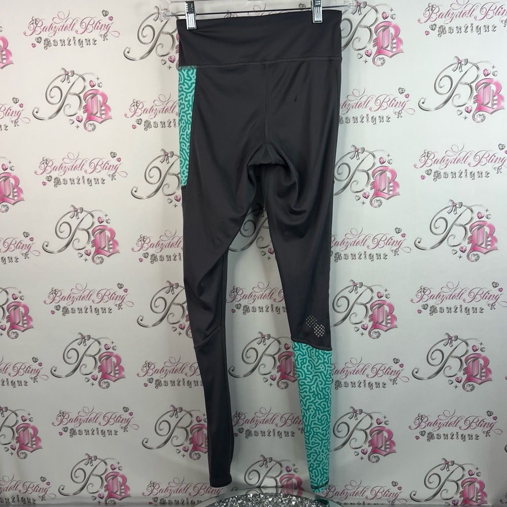 Reebok tights leggings grey Charcoal and Aqua edwick pants stretchy Leggings - Picture 2 of 13